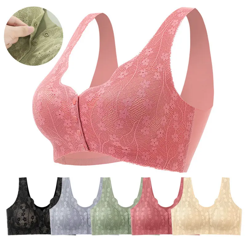 Large Size Thin Front Button Bra Women'S Thin Lace Wireless Vest Bra