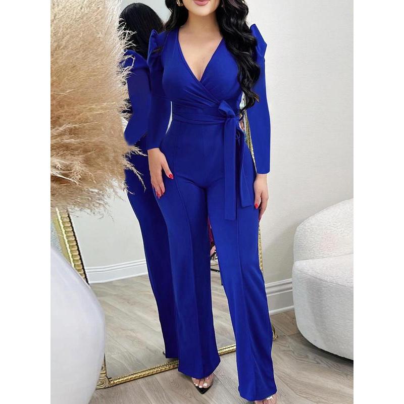 Elegant Solid Fold V Neck Loose Jumpsuits Elegant Solid Fold V Neck Loose Jumpsuits