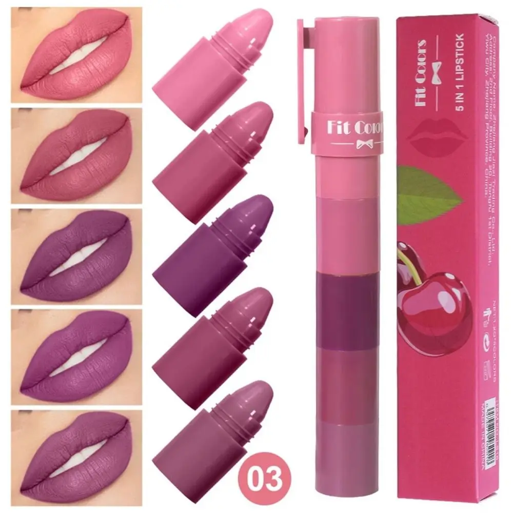 Hot 5 in 1 Matte Lipstick Crayon Non-stick Cup Lasting Lip Makeup Lipstick Pen Sexy Multicolour Red Purple Lip Tint Velvet Women