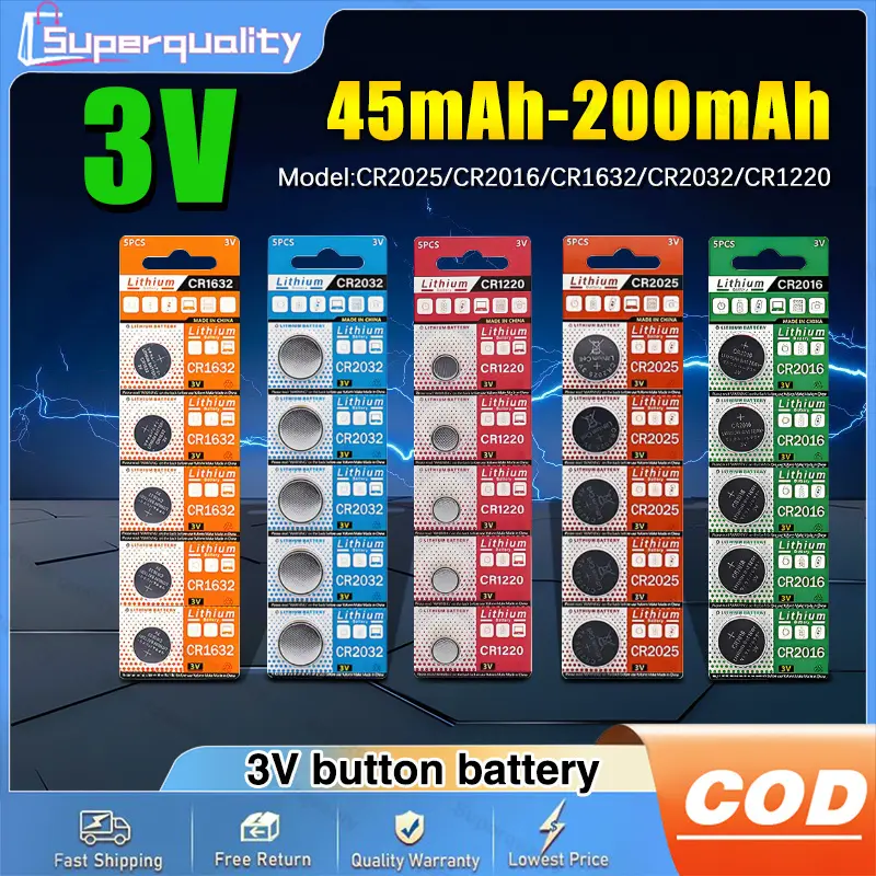 5PCS  original cr 2032 3V cr1632 cr1616 cr1620 1220 Lithium battery Watch Calculator carkey