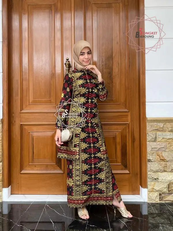 Setelan Diandra Tunik Rok Motif Songket Printing atasan baju Cewek Katun Panjang Tunik Wanita Batik Bawahan 3