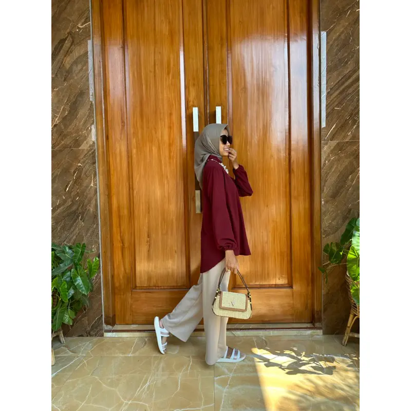 Kemeja Wanita Premium Lengan Balon Karet Kemeja Wanita Polos Basic Lengan Panjang Woman Long Sleeve Original 8