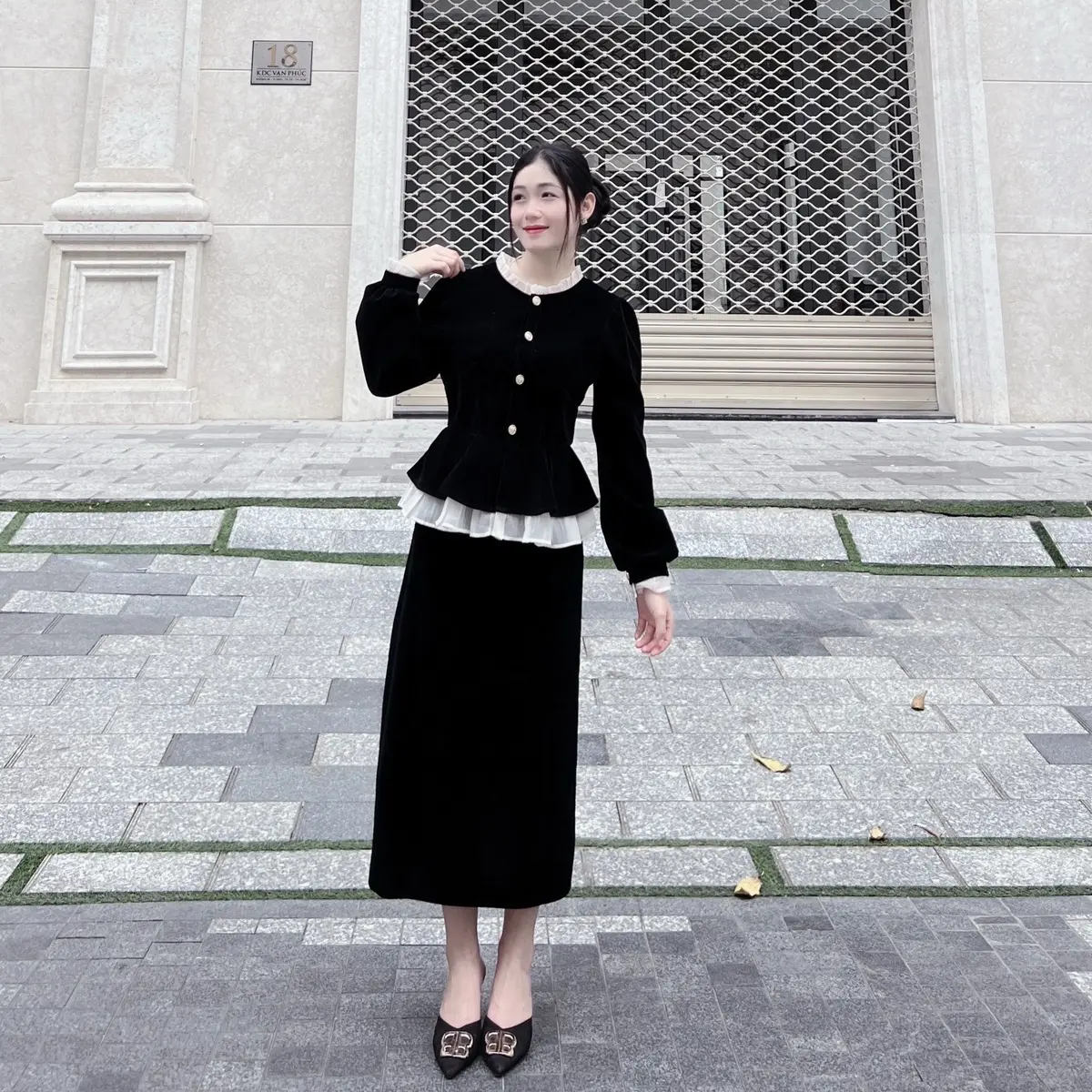 Bộ Váy Nhung Dáng Dài Kèm Áo Tiểu Thư Sang Chảnh - ELACLOTING - Women, Nữ Dress donna  đầm sét  dạ set đồ  đẹp nha  dress
