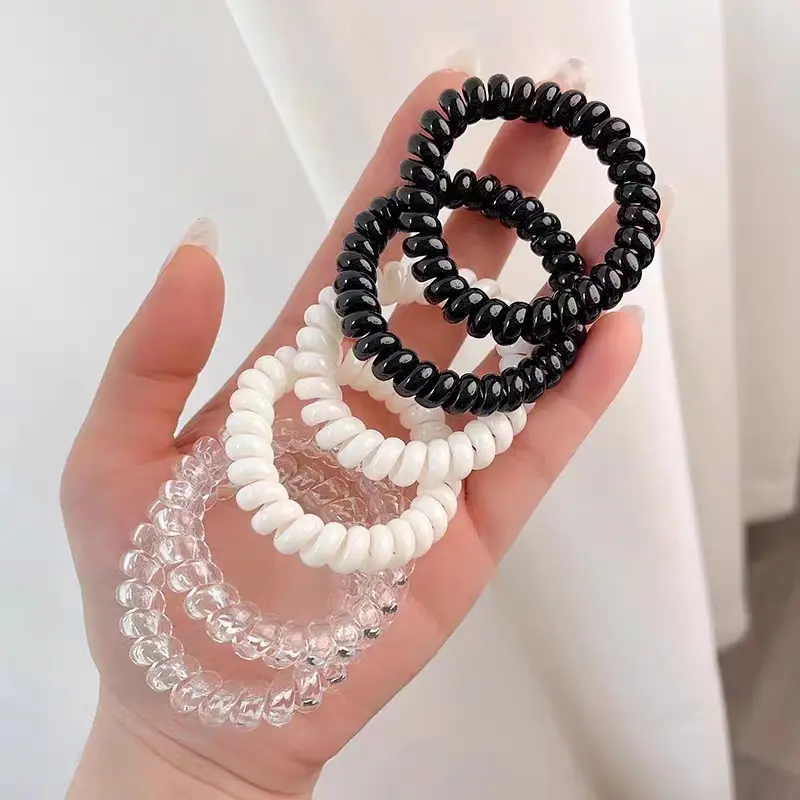 Transparent Telephone Line Headband Small Rubber Band Hair Band Does Not Hurt Hair Tie Hair Rope Simple Black Seamless Leather Cover Hair Accessories penyepit  rambut  letak  dekat  beg black  hair  ties  waist