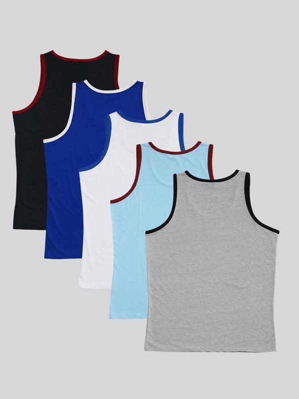 Men's Solid Color Contrast Trim Round Neck Tank Top, Regular Fit Breathable Comfortable Sleeveless Top for Gym Workout Running, Casual Sporty Top for Summer 6