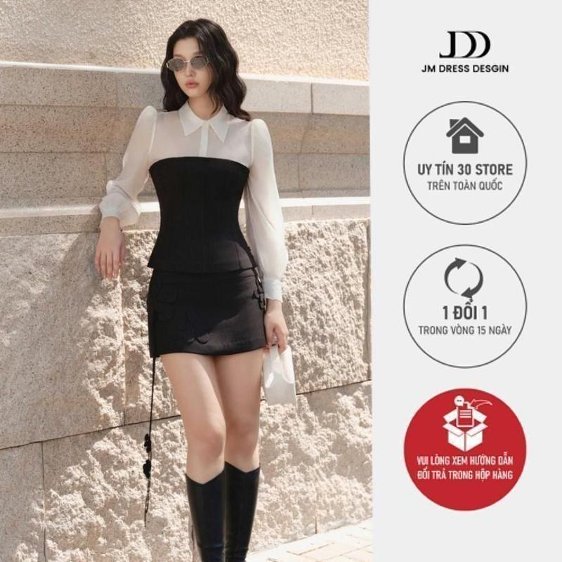 Áo Quây Đè Nẹp Đan Dây Sau 2T30.2506K, Chân Váy A Đính Hoa 4S17.2506K, Set Đồ Phối Corset Y2K JM Dress Design