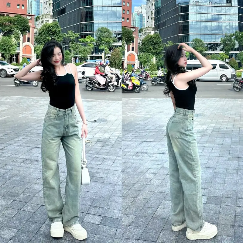 Quần Jean Suông Nữ Chất QC Passan Kiểu Màu Bụi Nhẹ Women Pants Ong h jeans 0