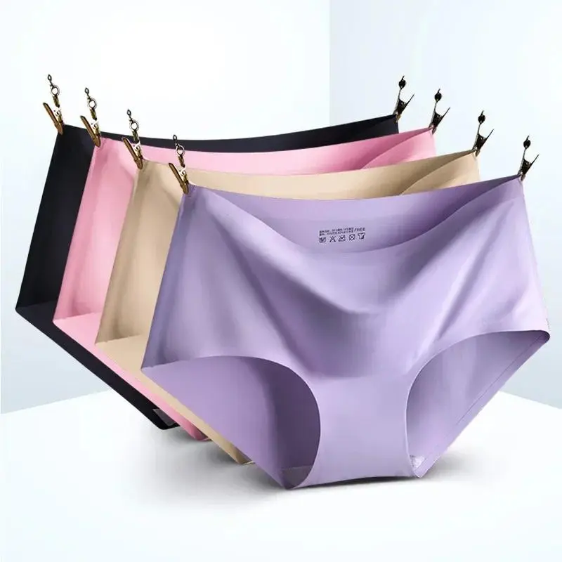 Women's ice silk seamless panties One piece breathable mid-waist sexy women's  triangle  flat