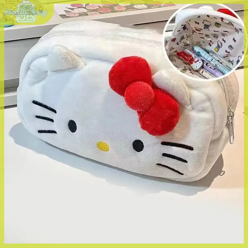 Hộp Đựng Bút Chì Nhồi Bông Hình Mèo Sanrio Thiết Kế Dễ Thương Dành Cho Bé Gái Túi Đựng Mỹ Phẩm Trang Điểm Hộp Sắp Xếp Văn Phòng Phẩm Túi Đựng Đồ Du Lịch