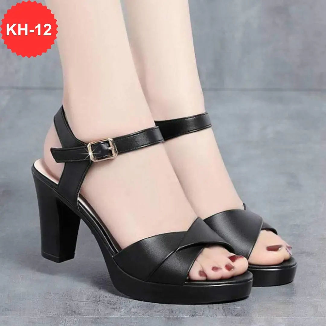 Dép nữ cao gót kiểu dáng quai hậu sandal lật bản đan chéo trẻ trung thanh lịch gót cao (5cm và 7cm) - KH12 Shoes GiàY DéP thoitrang