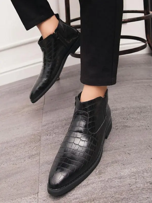 Men's Fashionable Crocodile Embossed Zipper Design Boots, Casual Comfortable Ankle Boots for Daily Wear, Business Style Boots for Party, Daily Clothing Decor 3