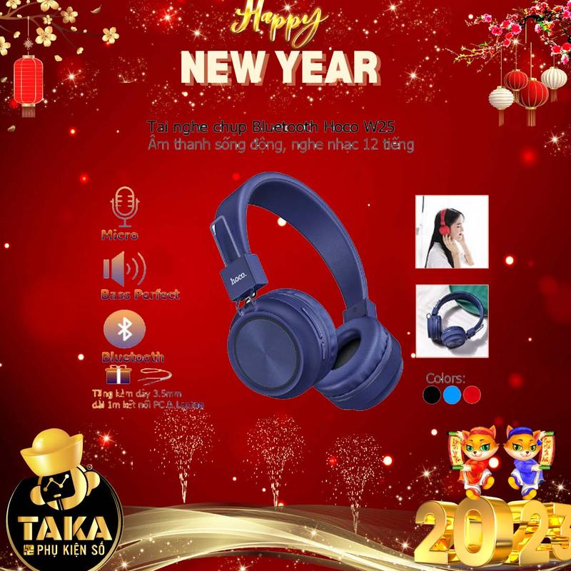 Tai Nghe Chụp Bluetooth Chính Hãng hoco. W25, Chơi Game có Mic, Ấm Thanh Chất, Bass Siêu Căng Pin Trâu 300mAh (Mua 1 Tai Nghe Chụp Tai Bluetooth hoco. W25 được tặng: 1 giá đỡ điện thoại) - Bảo Hành 1 Đổi 1 Trong 12 Tháng