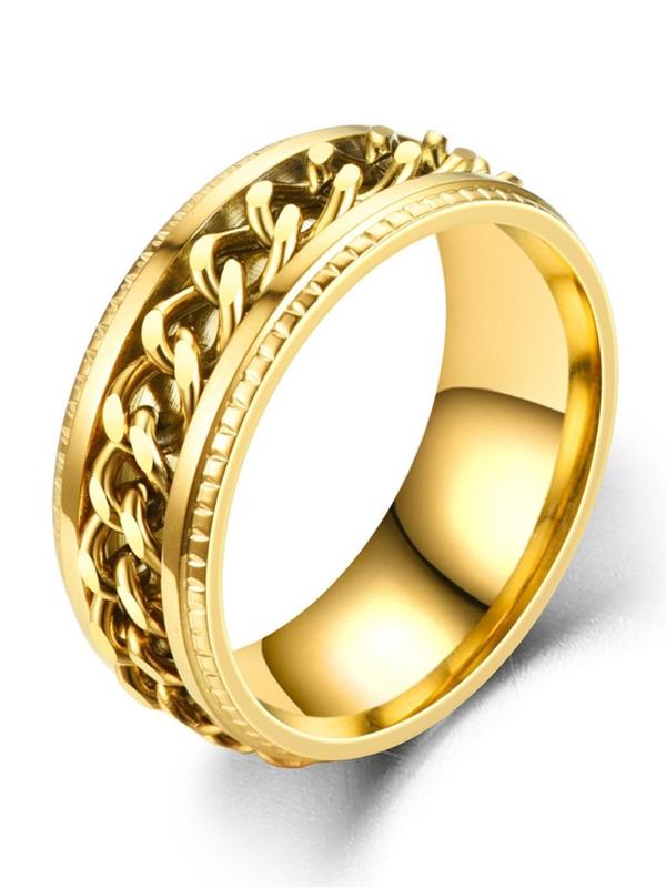 1 Piece Unisex Punk Style Chain & Texture Metal Design Ring, Trendy Casual Ring, Fashion Accessories for Daily & Party Decoration 3