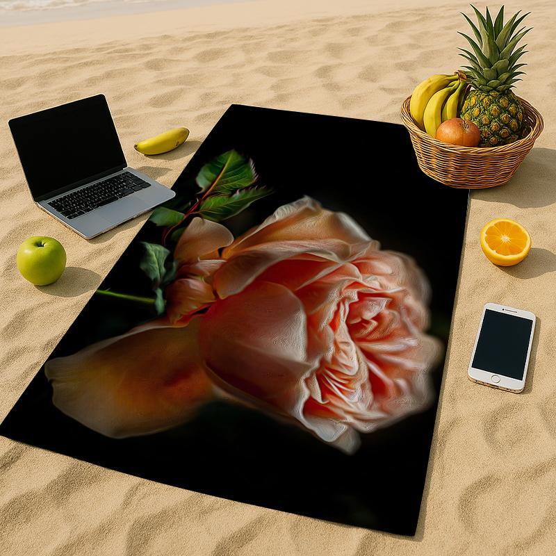 Floral Pattern Beach Towel, Quick Drying Beach Towel, Soft Absorbent Towel for Home Beach Vacation, Beach Accessories, Gift for Friend, Flower 0