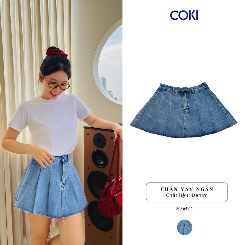  Chân váy jeans nữ tennis ngắn xếp ly form xòe có lót quần cap cao Nữ  Women Voi 