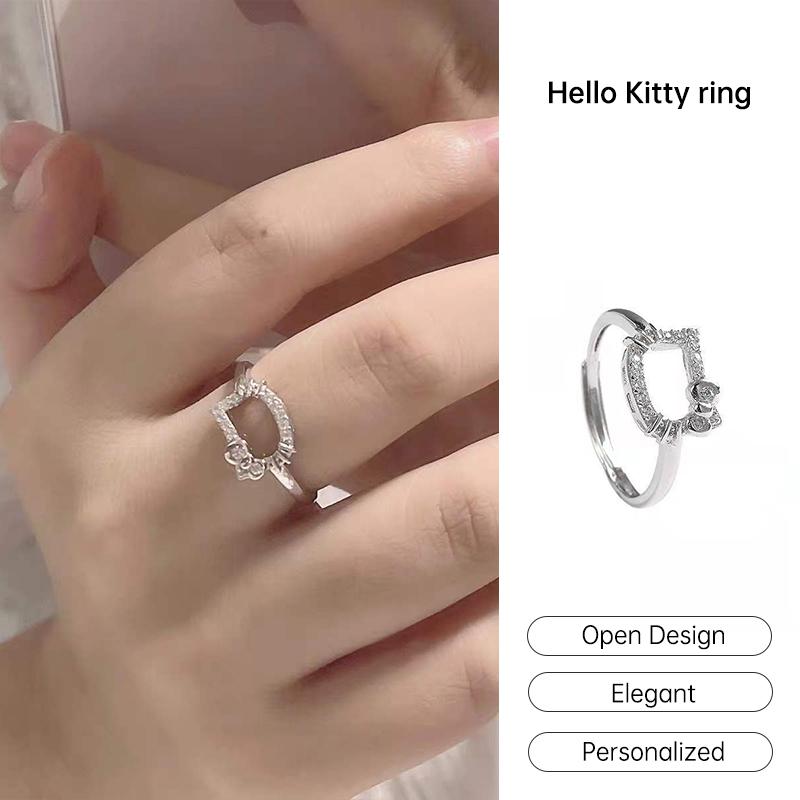 Nhẫn hở hình mèo Kitty dễ thương, hoạt hình, có thể điều chỉnh, quà tặng cho bạn thân