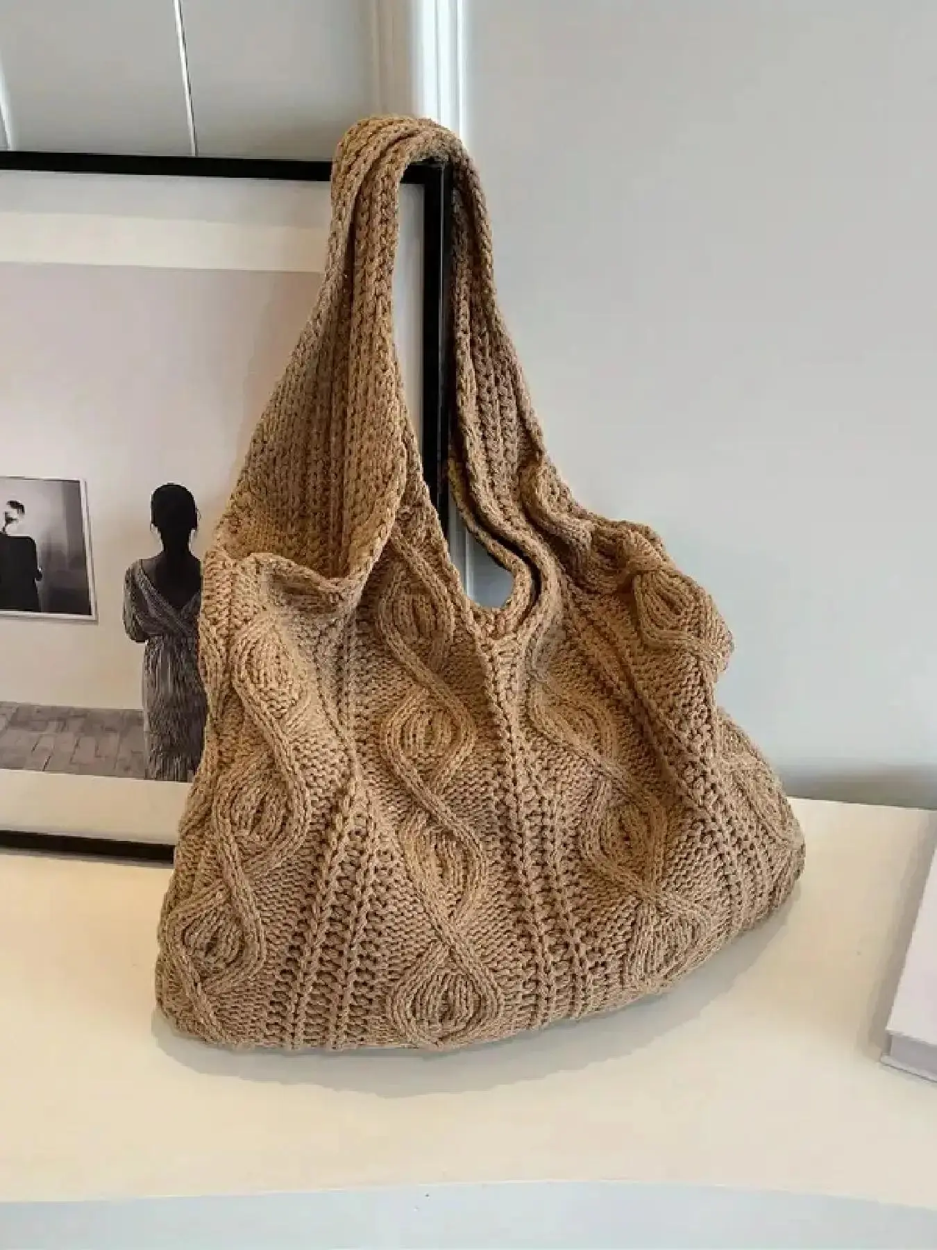 Women's Elegant Knitting Minimalist Tote Bag, Chic Trendy Vintage Large Capacity Slouchy Shoulder Bag, Versatile Shoulder Bag for Work & School Use