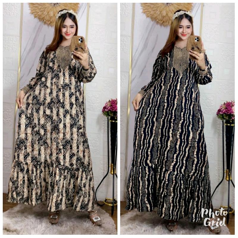 GAMIS RENDA SULTAN ori BLINK MOTIF MONOCHROME Rempel Bunga Cantik Rayon Panjang Muslim Wanita 0