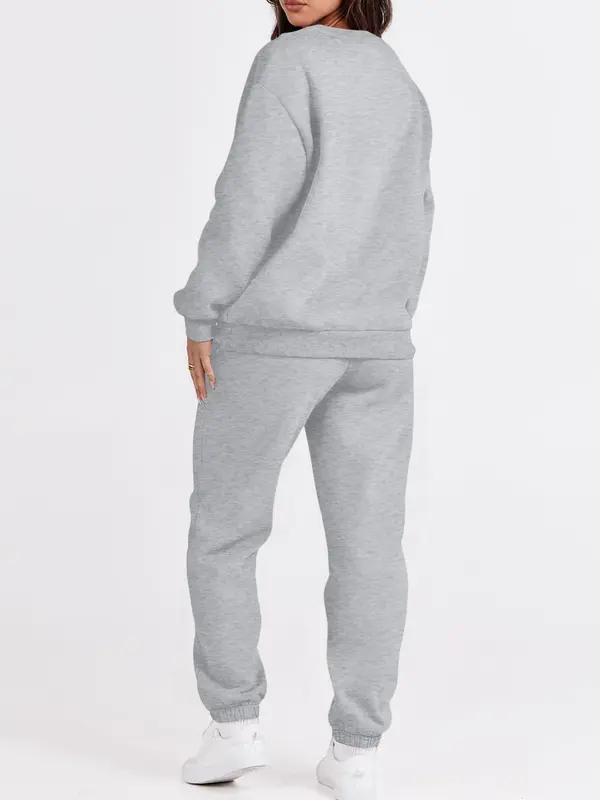 Two-Piece Set Women's Letter Print Sweatshirt & Pocket Sweatpants Set, Casual Fashion Cozy Round Neck Long Sleeve Pullover & Jogger Pants for Daily Wear, Ladies Two-piece for All Seasons, Clothes, Womenswear 1