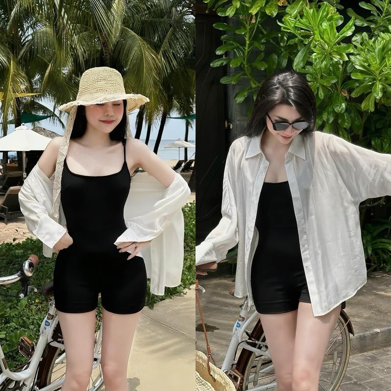  Set Jum body đi biển 2 dây có tăng đơ kèm áo khoác tay dài cài nút thật xinh xắn dành cho các nàng diện đi biển đi chơi Nữ Women Top 