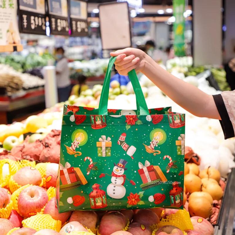 Christmas Gift Bags Santa Claus Elk Snowflake Tote Bag Non-Woven Portable Gift Packaging Bag New Year Christmas Party Decoration 5