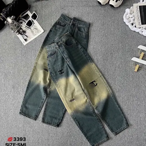 Quần baggy jean nữ thêu logo C.h.-a.n-e.o chuẩn hàng loại 1 - Jean M7