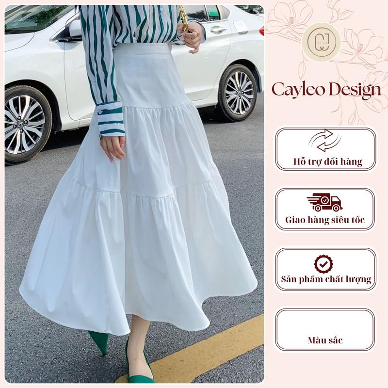 Chân Váy Trắng Dài Xòe Ba Tầng Cây Leo Design Váy Nhún Thướt Tha - Min632