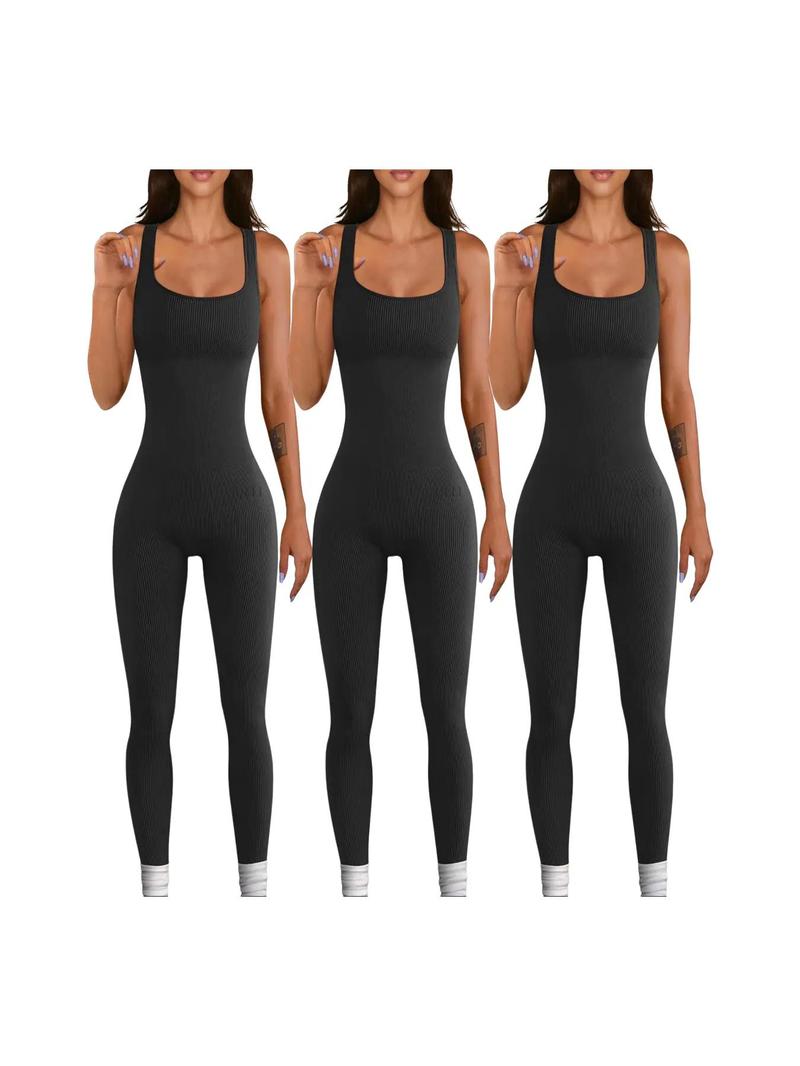 Product Introduction of Women's Plain Textured Ribbed Square Neck Summer Sports Jumpsuit, Summer Clothes, Casual One-Piece Bodysuits for Women, Workout Unitard for Yoga Gym Workout, Jumpsuit for Women 8