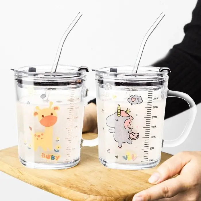 Gelas Kaca / Gelas Minum Kaca Karakter / Gelas Kaca & Gagang Silikon / Minuman 400ml 3