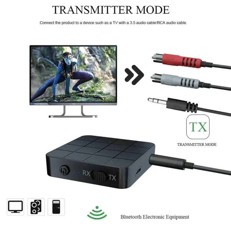 2 in 1 bluetooth receiver audio&bluetooth transmitter 5.0 with 3.5mm - Hitam For TV Computer Car Speaker Headset 6