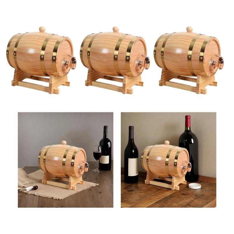 Oak Wine Barrel with Stand with Faucet Large Capacity Accessories Retro Wood Wine Barrel for Cocktail Beer Whiskey Bar 2