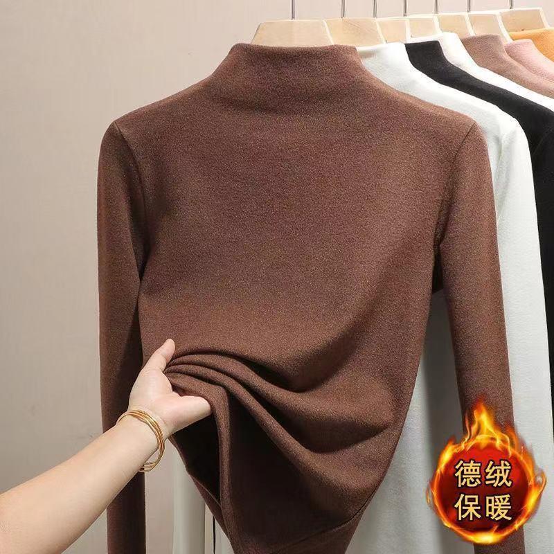 Áo Giữ Nhiệt Cho Nữ, Hàng Mới Về Thu Đông, Lót Lông Cừu Dày Dặn, Hai Mặt, Dralon, Cao Cao Cổ, Phong Cách Phương Tây, Dài Tay, Mặc Trong, 20220224 4