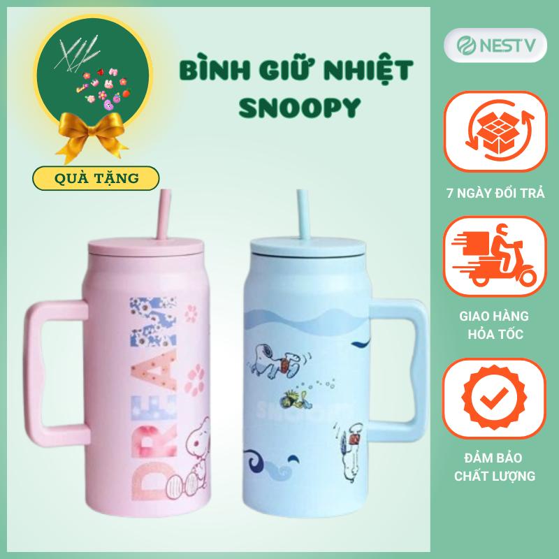 Bình giữ nhiệt Snoopy cao cấp 1500ml có tay cầm ly nước giữ nhiệt nóng lạnh inox 304 cao cấp có ống hút – NEST V