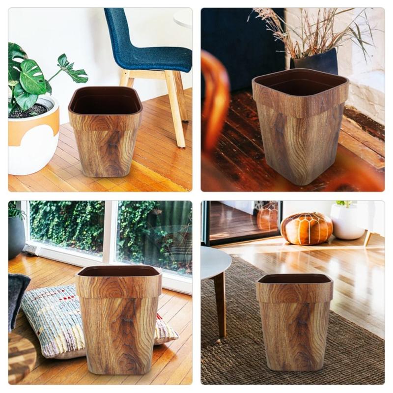Product Introduction of Wastebasket Plastic Trash Can Large Capacity Mimetic Wood Grain Waste Bins Retro Square Garbage Bucket Household 10