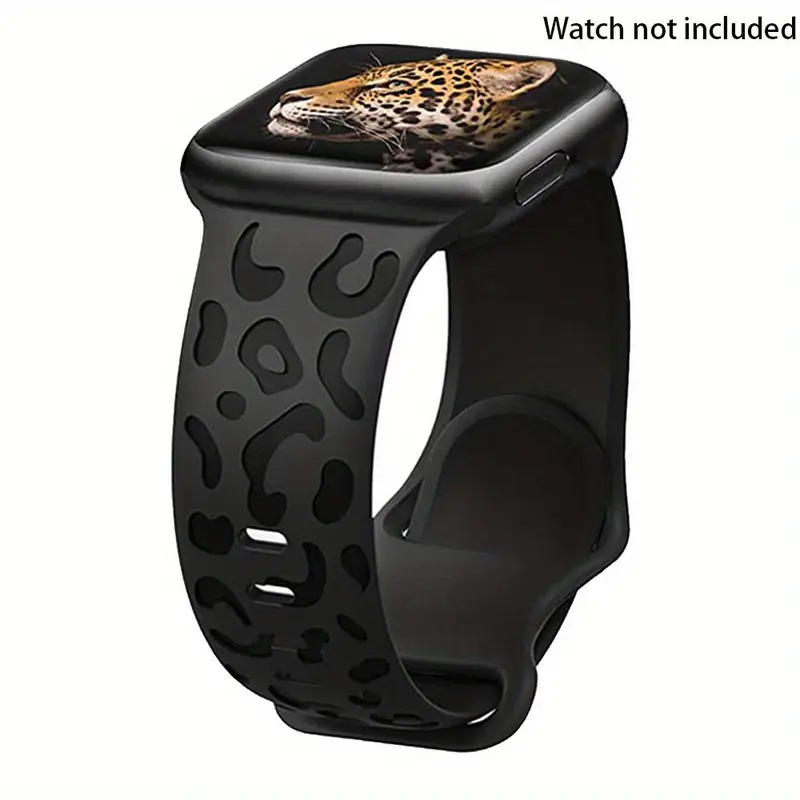 Leopard-Pattern Watch Band for Apple Watch, Waterproof Cheetah Sports Silicone Wristband, Trendy Matching Watchband for iWatch Series for Fitness Watches, Smart Watch Straps, Smartwatch Strap, Black, Funny Gift 0
