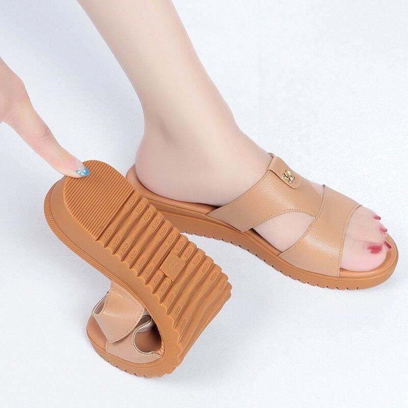Dép Bệ Giày Đế Xuồng, Da Thật Mềm, Đế Mềm, Thích Hợp Cho Mẹ Trung Niên 1