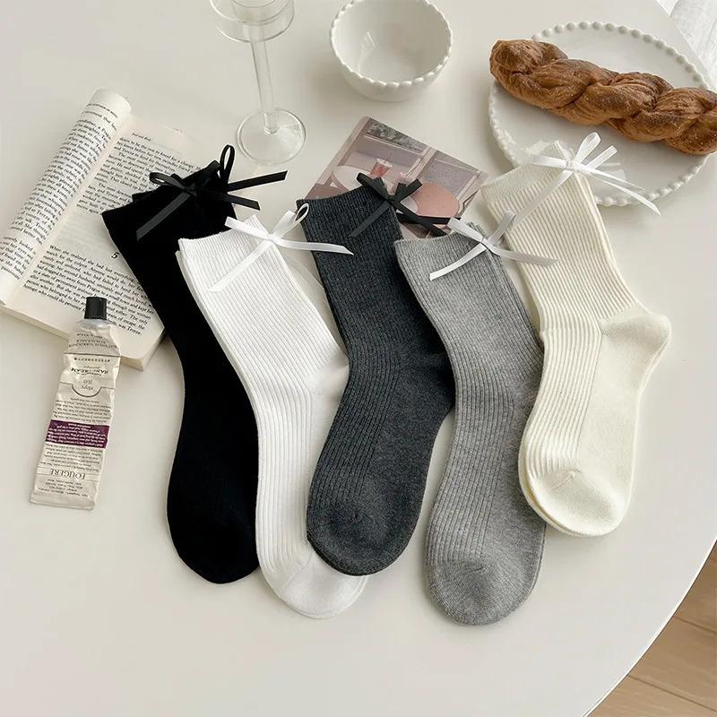 Product Introduction of Japanese JK Sweet Bowknot Tied Middle Tube Socks Women Heel Bow Socks Casual Black White Pile Socks Girls Sports Cotton Socks Womenswear Lingerie lolita Comfort Bridal Basic Minimalist 20