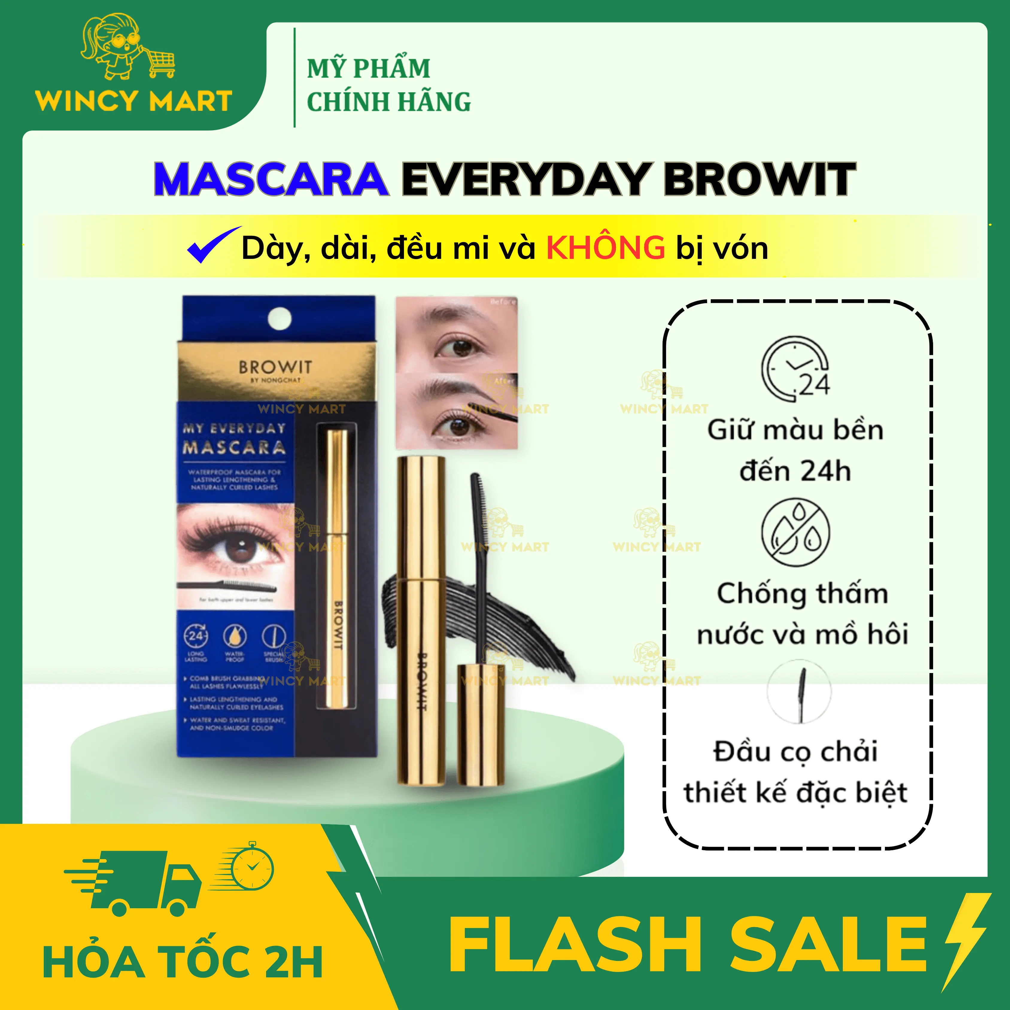 Mascara Nongchat Browit My Everyday Làm Dài Dày Và Cong Mi Chuyên Dụng Cho Makeup, Chuốt Mi Chống Thấm Nước Cosmetic Mỹ Phẩm Trang Điểm