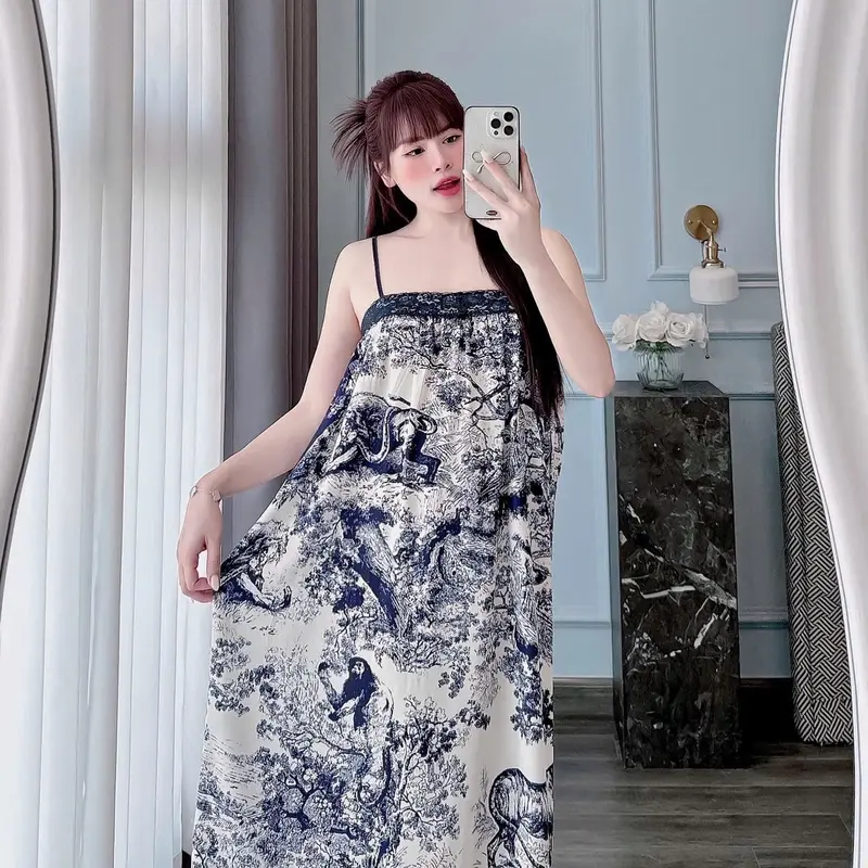 (TẶNG QUẦN)Đầm Ngủ 2 Dây Phối Ren Lụa Latin Tơ Tằm Size 40kg Đến 65kg 7