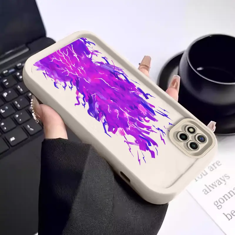 Dua bahan hitam dan putih,Casing ponsel silikon cair MATASURGA,api ungu case untuk Redmi 9c/10/10C/12/12C/13/13C/9/9A/A1/A3/K60ULTRA,terasa nyaman dan antibenturan Penutup 3