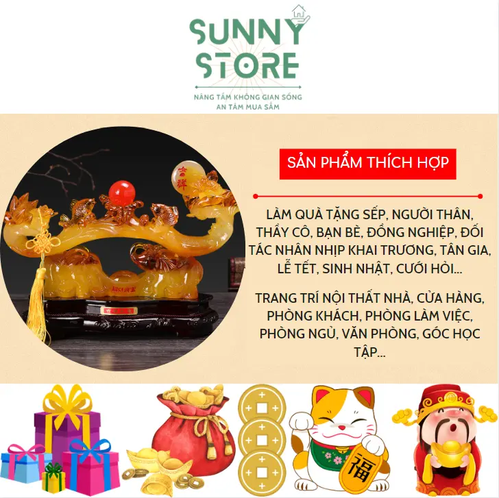 Tượng gậy như ý, Gậy như ý phong thuỷ, Cặp voi đỡ, Tượng phong thủy, Decor Trang trí nhà cửa, Quà tặng ý nghĩa - SUNNY 2