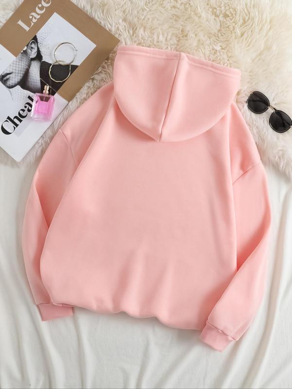 Women's Plus Size  Heart & Letter Print  Drawstring Hoodie, Fashion Casual Pocket Hooded Sweatshirt for Daily Wear, Women Clothing for Fall & Winter Valentine's Day, gift 5
