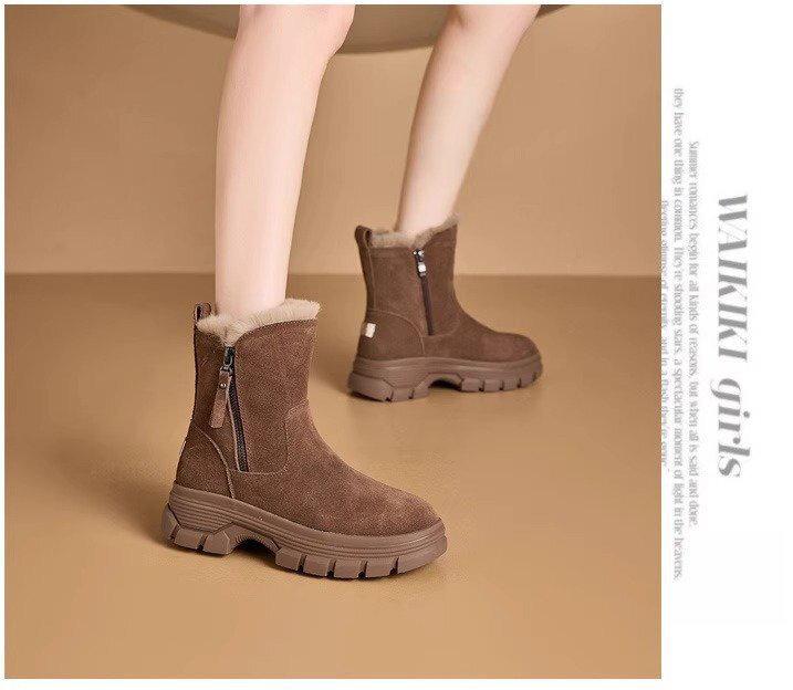 Product Introduction of Red Qingying Brand Thick Bottom Fur Lined Martin Boots Women's Winter Snow Boots Anti Slip Warm Casual Short Tube Boots 17