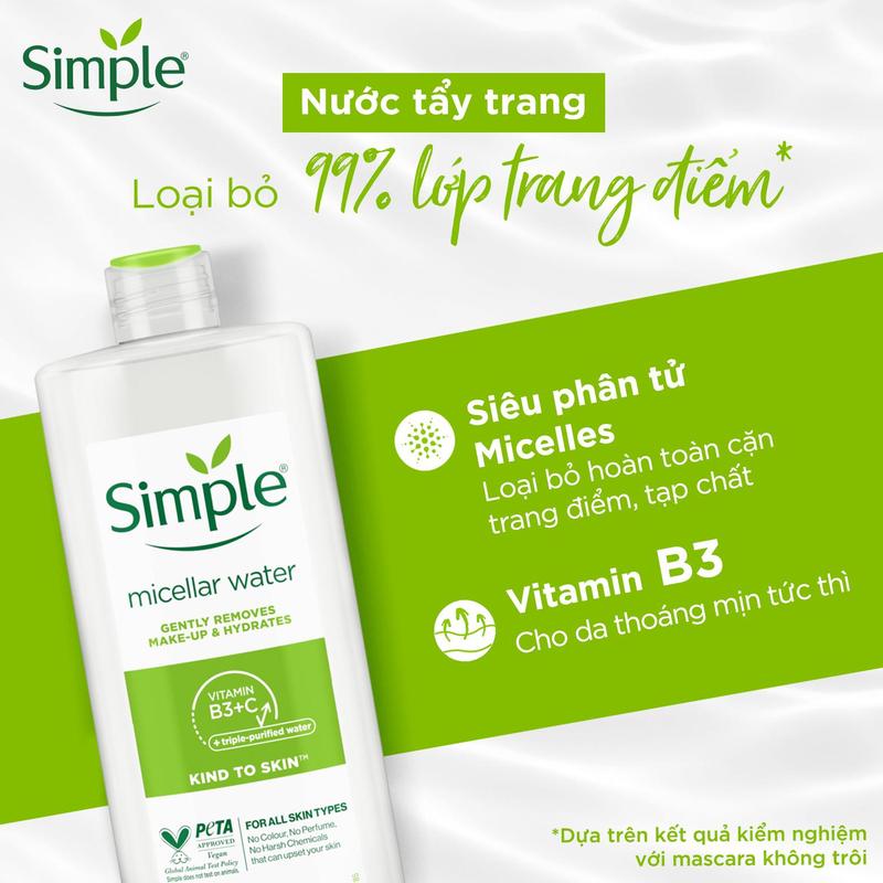   2  Combo 3 Simple Nước Tẩy Trang 200ml Sạch Sâu Ẩm Mịn + Sữa Rửa Mặt Kiềm Dầu Hỗ Trợ Ngừa Mụn 150ml + Nước Hoa Hồng Làm Dịu & Cân Bằng Da 200ml - Dành Cho Da Dầu Mụn 