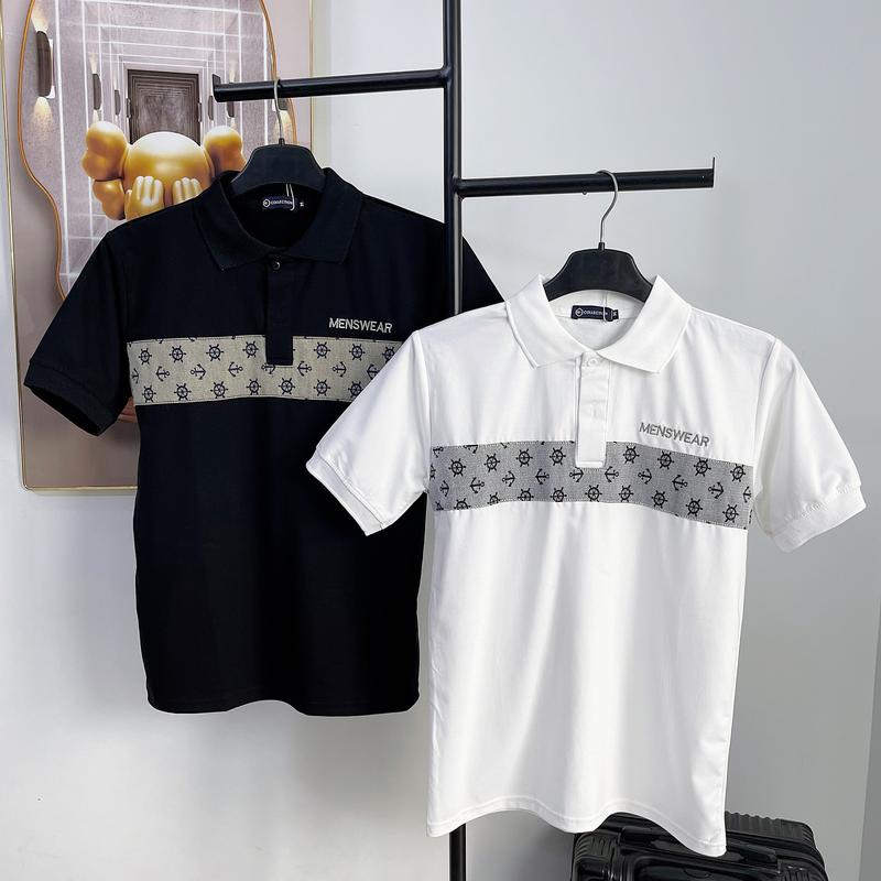 [cb265] Áo polo Nam, Tay ngắn, dáng slimfit, Thêu họa tiết MỎ NEO, vải cotton mịn, co dãn, mát Menswear Top Có Cổ thun