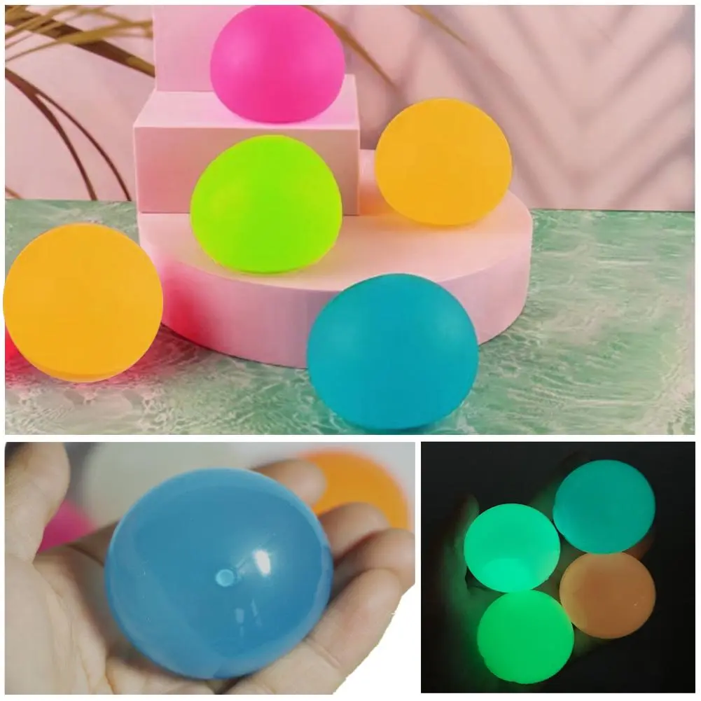 1pcs Luminous Sticky Wall Ball Toy TPR Decompression Ball Toys Kids Catch Throw Ball Random Color