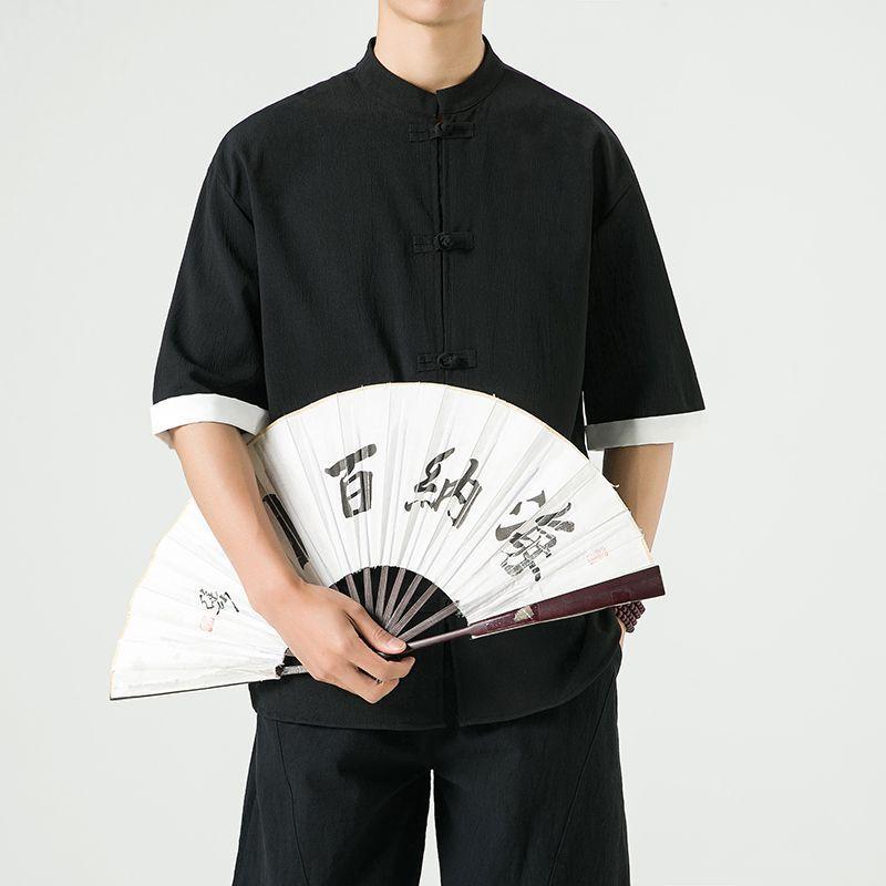 Product Introduction of Men's Shirt, Tang Suit Shirt, Chinese Style, Tai Chi Clothing, Kung Fu Clothing, Linen Thin Stand Collar Buttoned Zhongshan Suit Menswear Top chinese man red shirt chinese fashion outfit Lingerie Beige 11