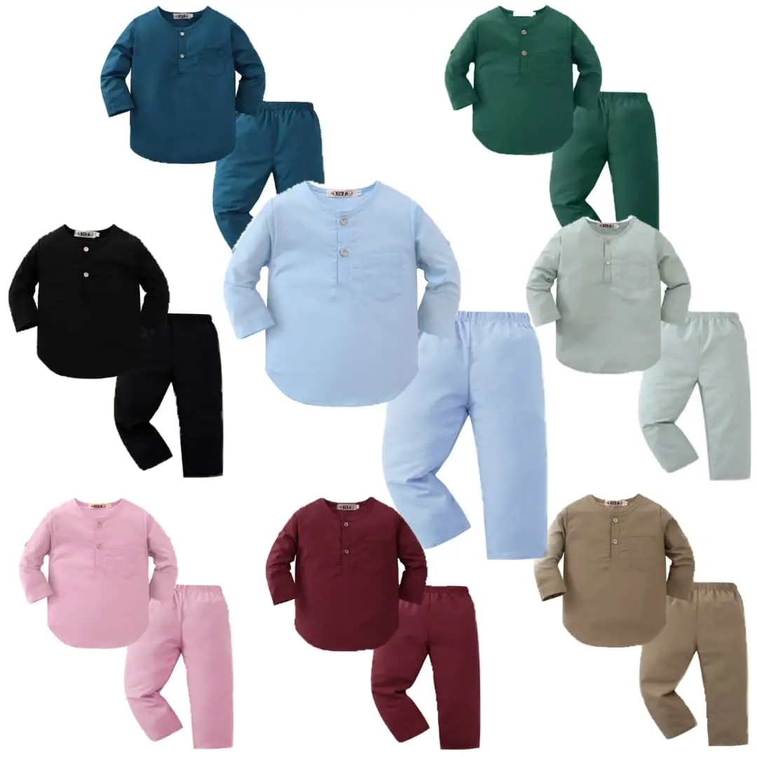 Kurta Baju Melayu Budak Lelaki Cotton Raya 2024 Baby Blue Hitam Emerald Green
