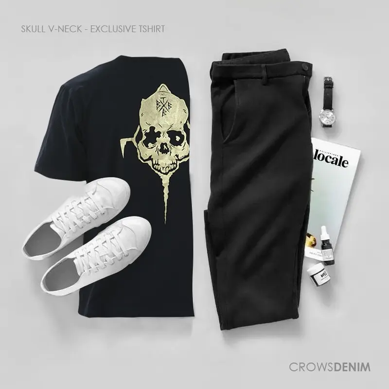 T-shirt V Neck Crows Zero Genji - Skull 0