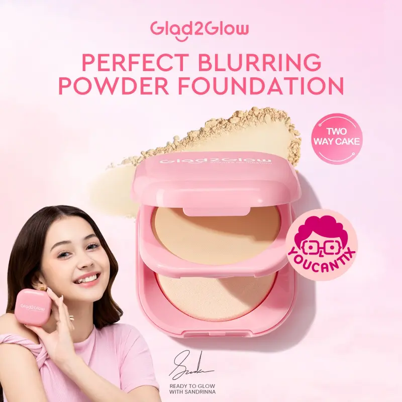 Glad2Glow Perfect Blurring Powder Foundation two way cake Bedak 0
